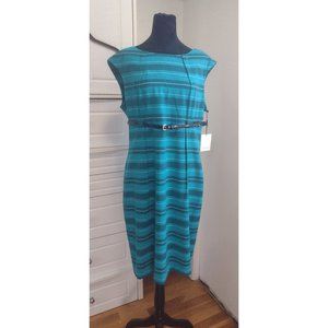 Calvin Klein Sheath Crew Neck Dress with belt Size 14